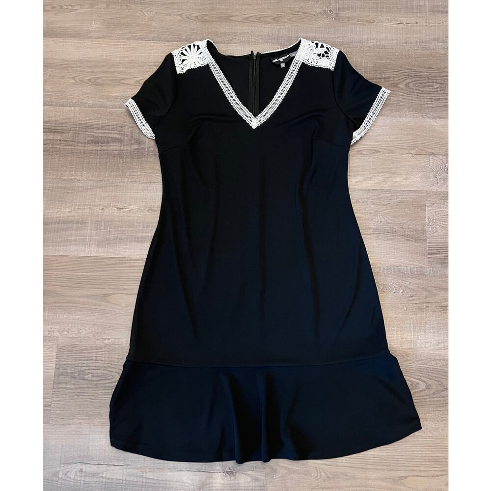 Karl Lagerfeld Black Dress w/ White Lace Details